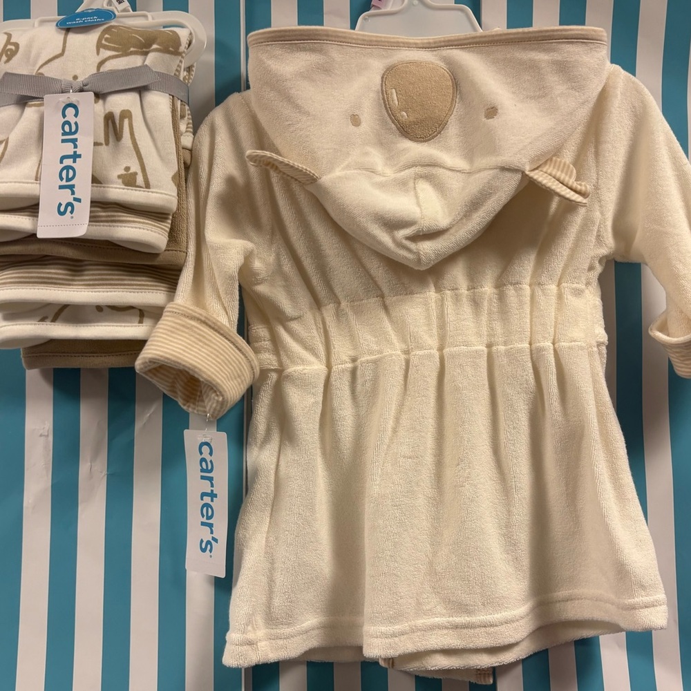Carters koala Terry Hooded Robe with 6 piece washcloth set NWT Perfect Gift